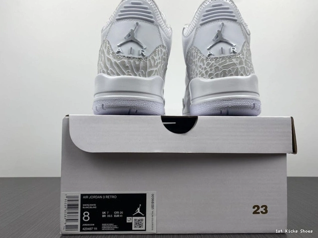 1st Kicks Shoes 3 Air 'Triple 429487-111 Jordan White' PS Retro 0820